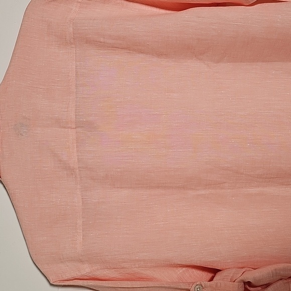 Men's Peach Linen Button Up Shirt. With Tab Sleeves. Sz Large - Picture 5 of 10